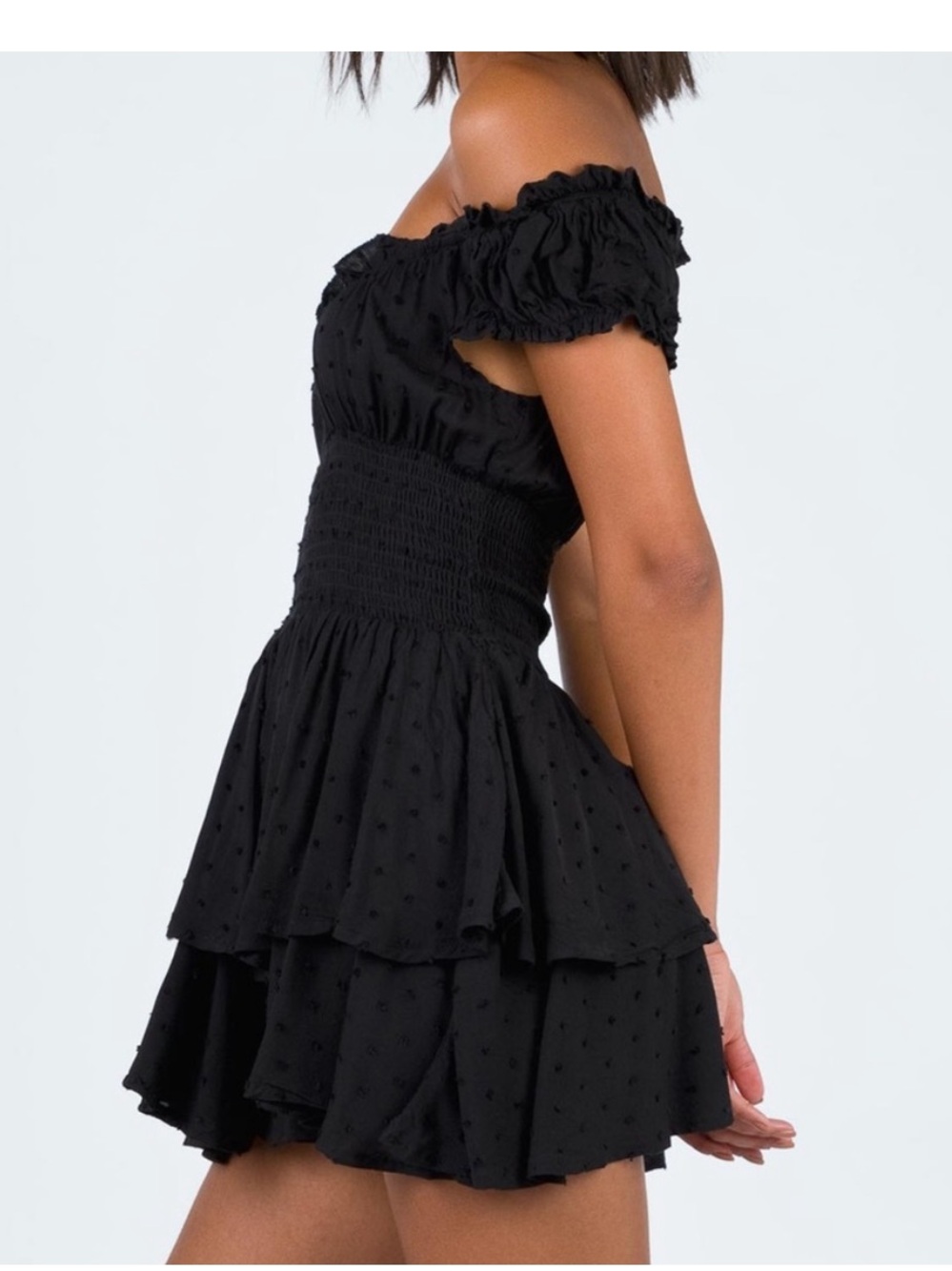 Princess Polly Swiss Dot Shirred Waist Ruffle Tiered Romper Sz 12